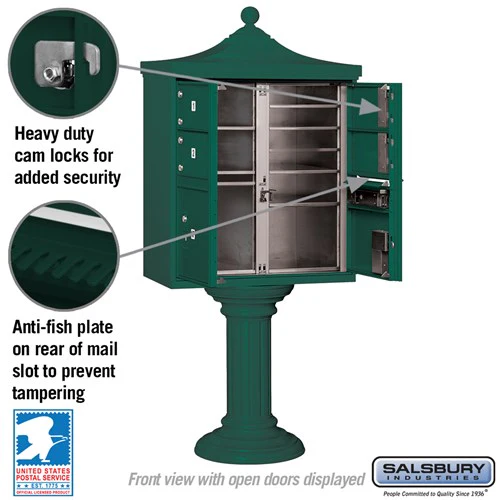 Regency Decorative Cluster Box Unit with 4 Doors and 2 Parcel Lockers in Green with USPS Access - Image 4