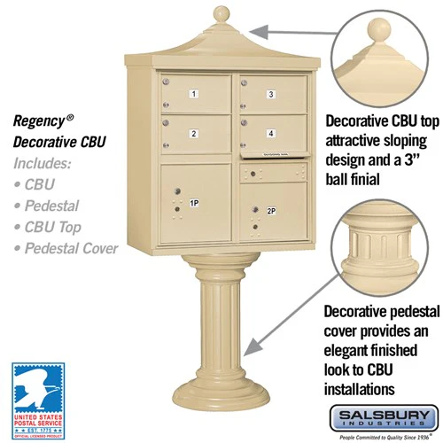 Regency Decorative Cluster Box Unit with 4 Doors and 2 Parcel Lockers in Sandstone with USPS Access - Image 2