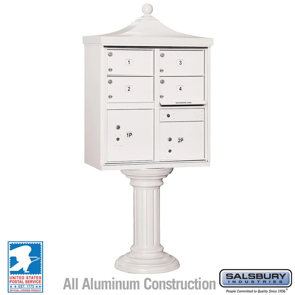 Regency Decorative Cluster Box Unit with 4 Doors and 2 Parcel Lockers in White with USPS Access