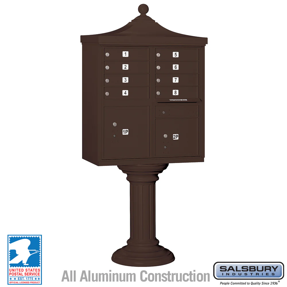 Regency Decorative Cluster Box Unit with 8 Doors and 2 Parcel Lockers in Bronze with USPS Access