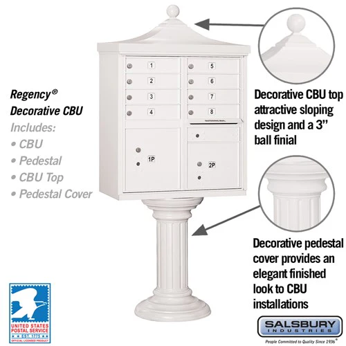 Regency Decorative Cluster Box Unit with 8 Doors and 2 Parcel Lockers in White with USPS Access - Image 2