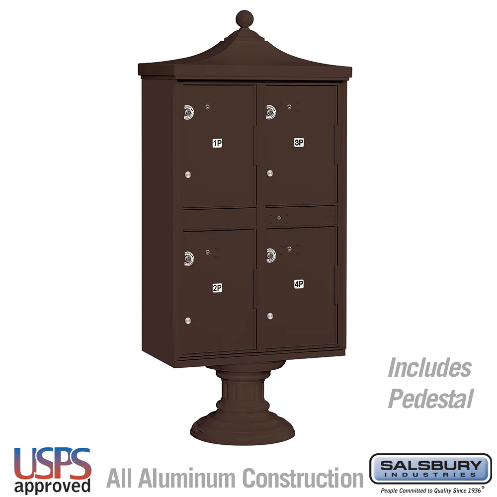 Regency Decorative Outdoor Parcel Locker with 4 Compartments in Bronze with USPS Access