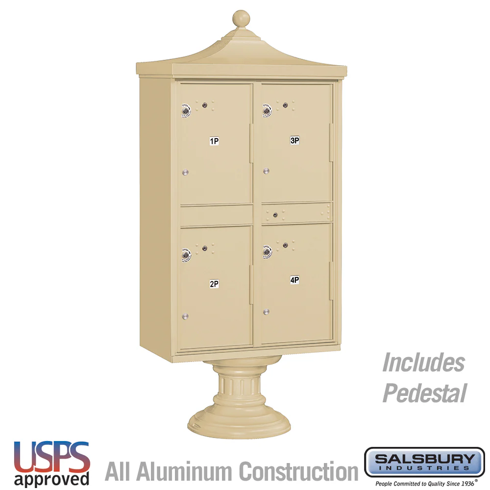 Regency Decorative Outdoor Parcel Locker with 4 Compartments in Sandstone with USPS Access