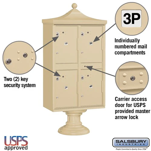 Regency Decorative Outdoor Parcel Locker with 4 Compartments in Sandstone with USPS Access - Image 2