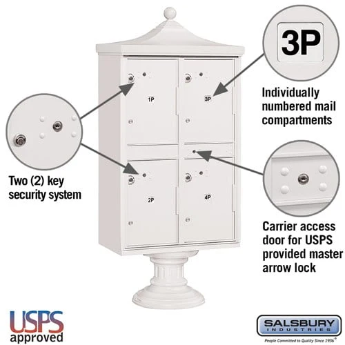 Regency Decorative Outdoor Parcel Locker with 4 Compartments in White and USPS Access - Image 2