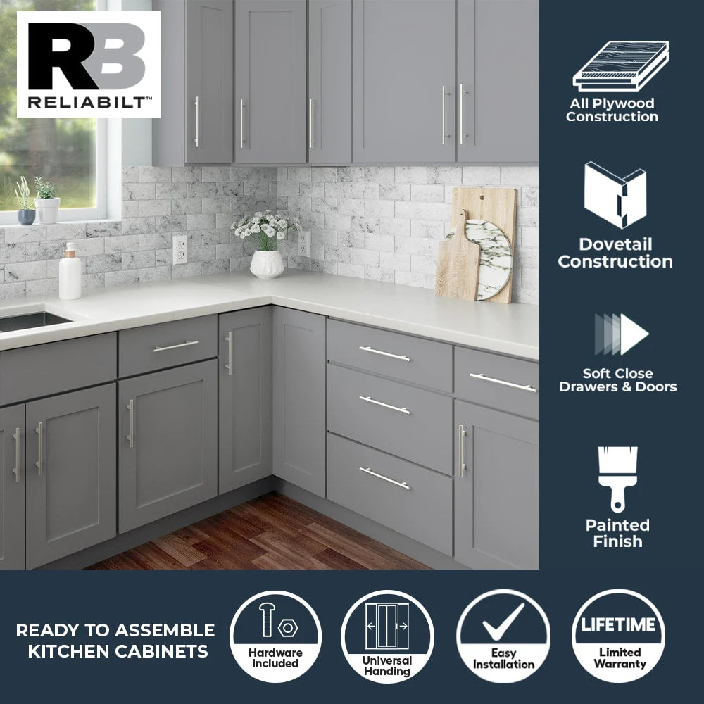 RELIABILT Overlake 18-in W x 34.5-in H x 24-in D Gray 3-Drawer Base Cabinet, Ready to Assemble, Plywood, Shaker Style - Image 2