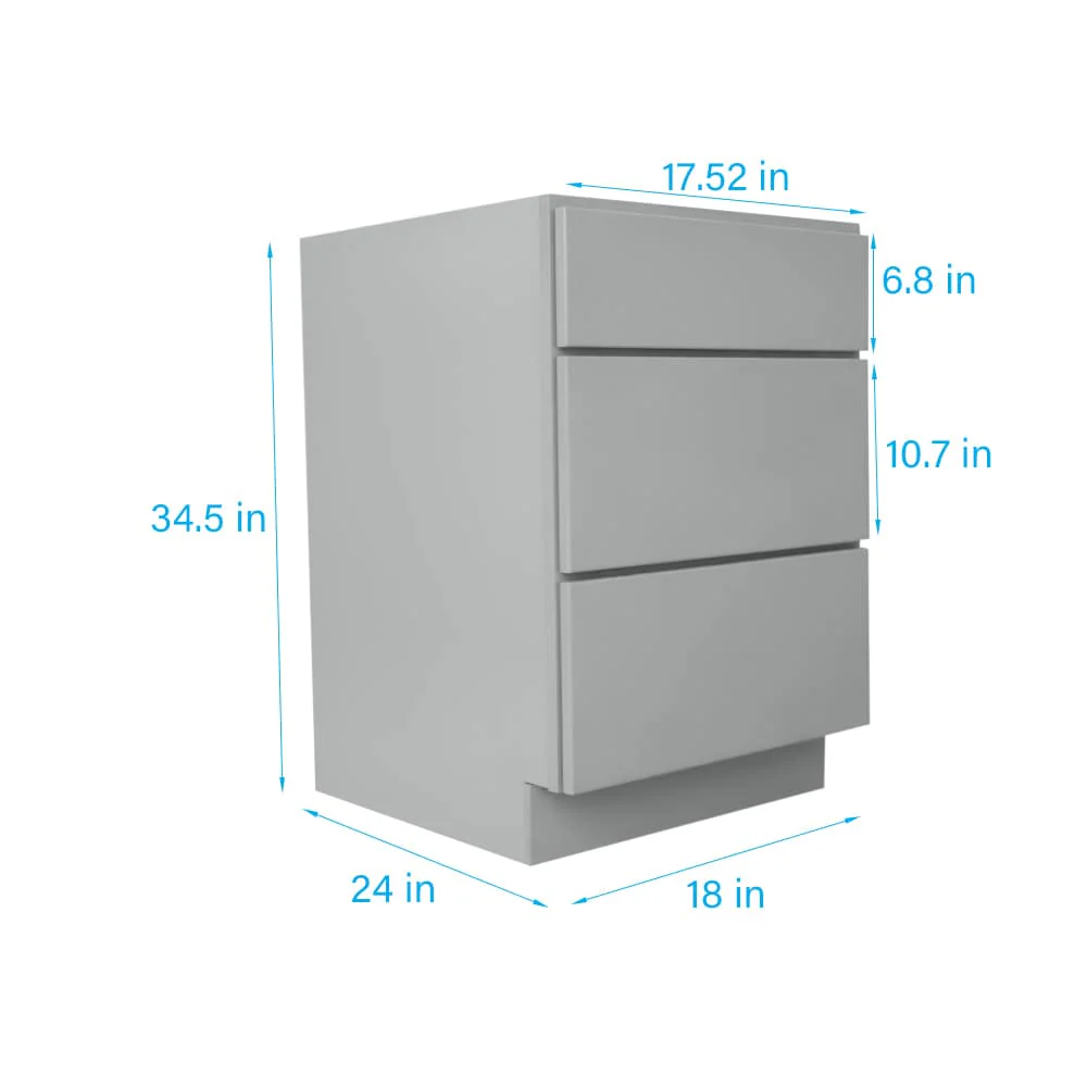 RELIABILT Overlake 18-in W x 34.5-in H x 24-in D Gray 3-Drawer Base Cabinet, Ready to Assemble, Plywood, Shaker Style - Image 3