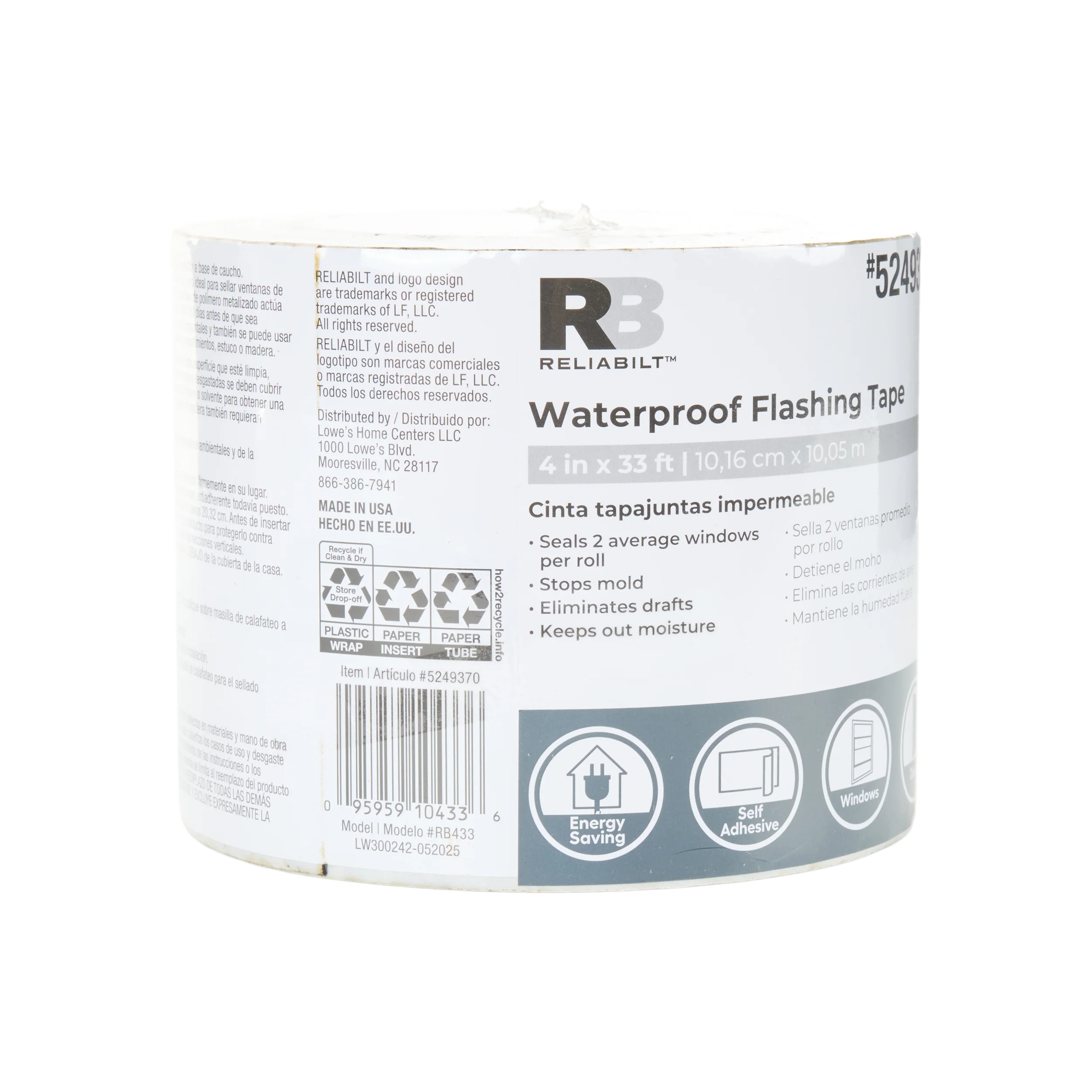 RELIABILT Self-Adhesive Waterproof Flashing Tape, 4-in x 33-ft, Silver Rubberized Asphalt Roll (RB433) - Image 4
