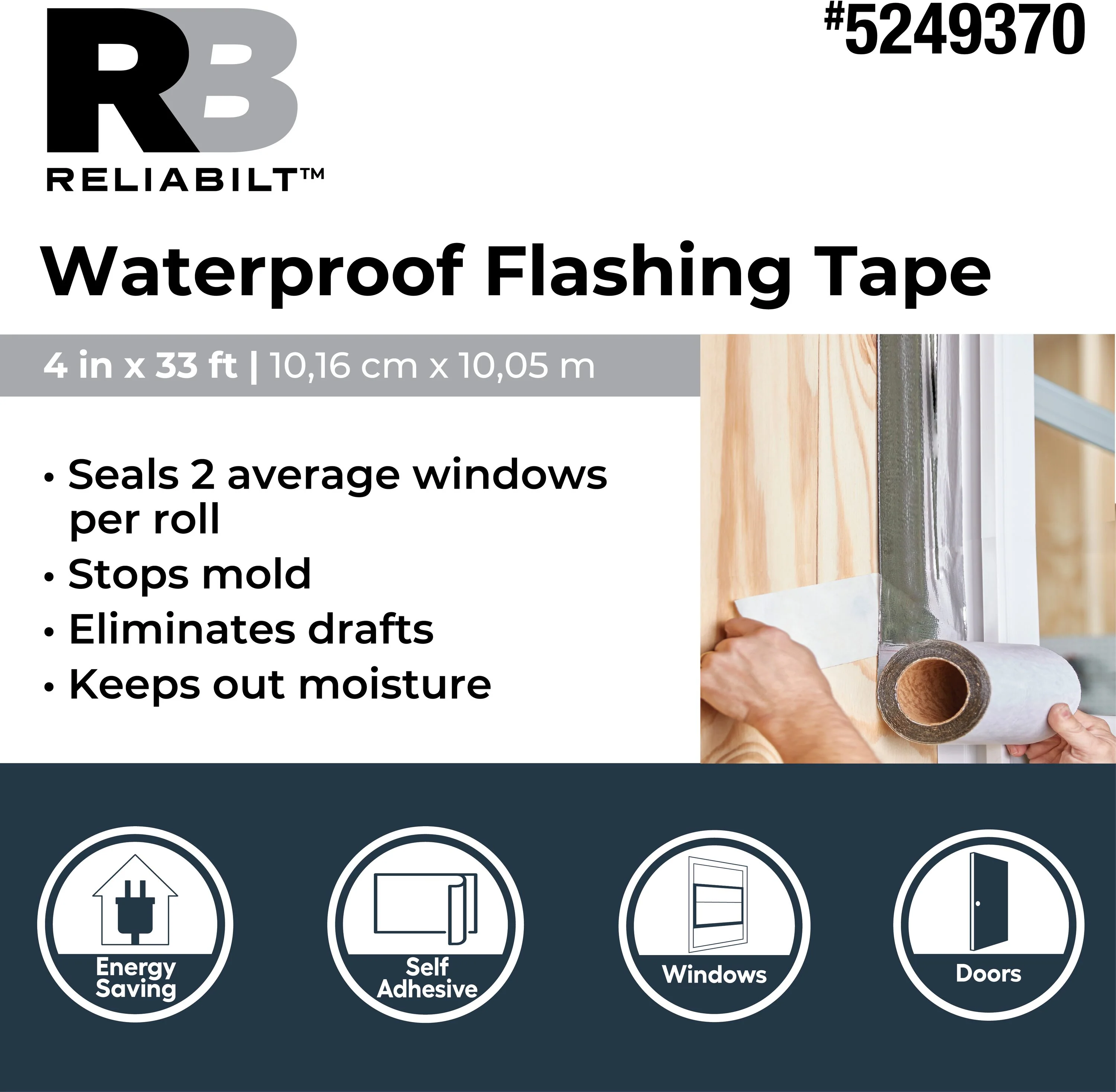 RELIABILT Self-Adhesive Waterproof Flashing Tape, 4-in x 33-ft, Silver Rubberized Asphalt Roll (RB433) - Image 5