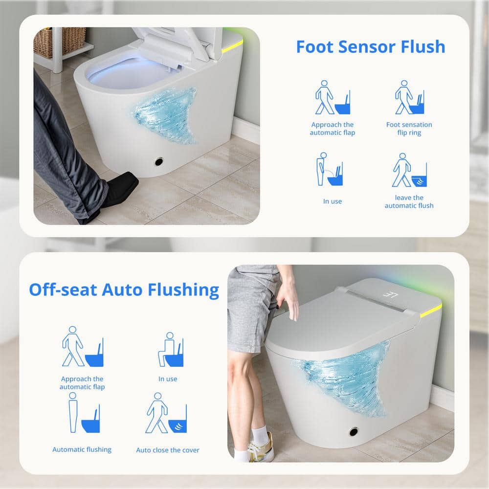 Relyblo Elongated Smart Bidet Toilet with Adjustable Sprayer, Built-In Aromatherapy, Foot Sensor - Image 3