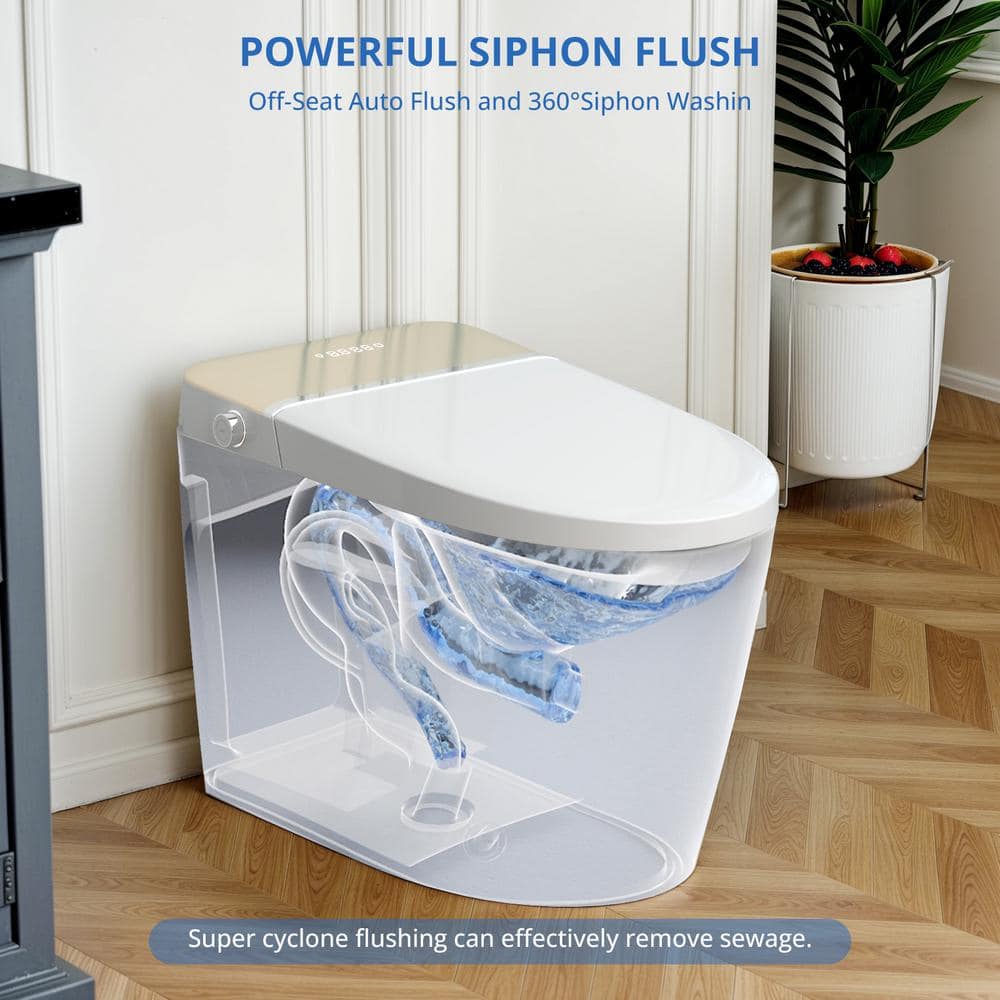 Relyblo Foot Sensing Elongated Bidet Toilet with Spa Spray - 1.27 GPF in Ivory Gold - Image 2