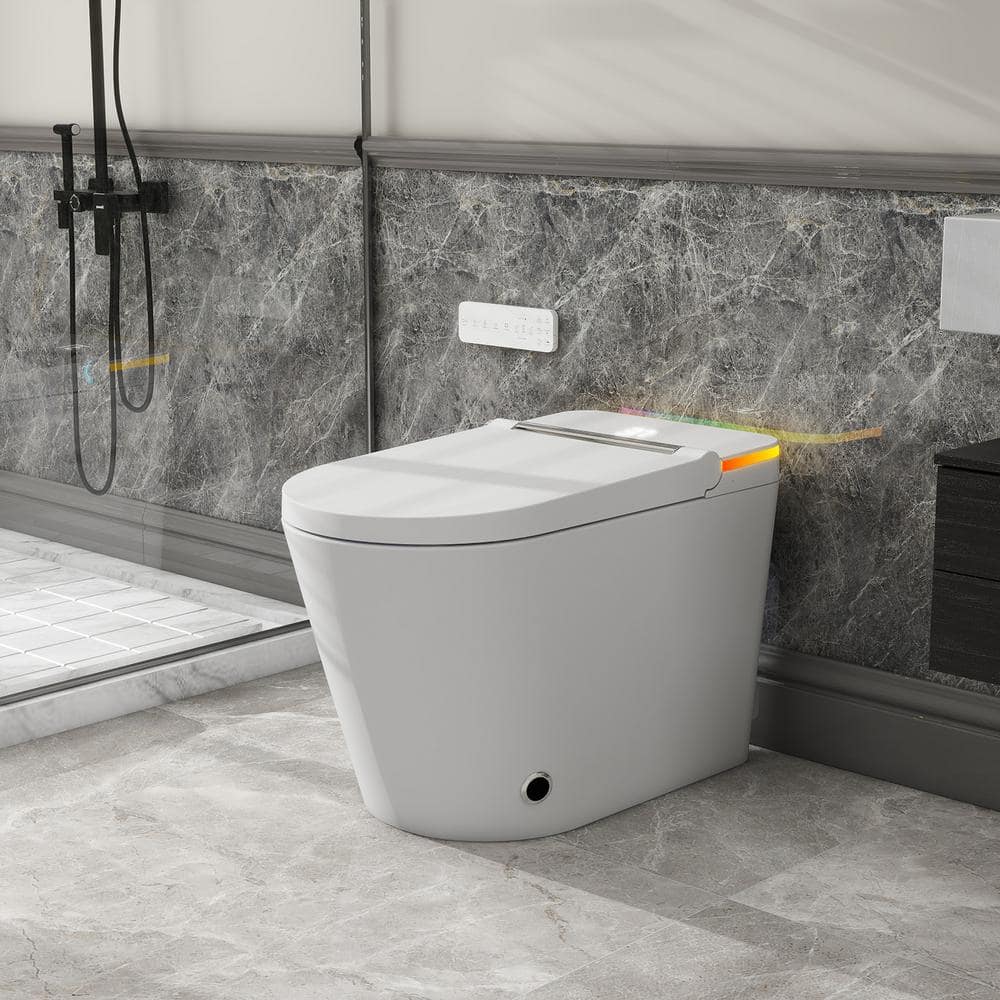 Relyblo Foot Sensor Smart Elongated Bidet Toilet in Glossy White with Adjustable Sprayer