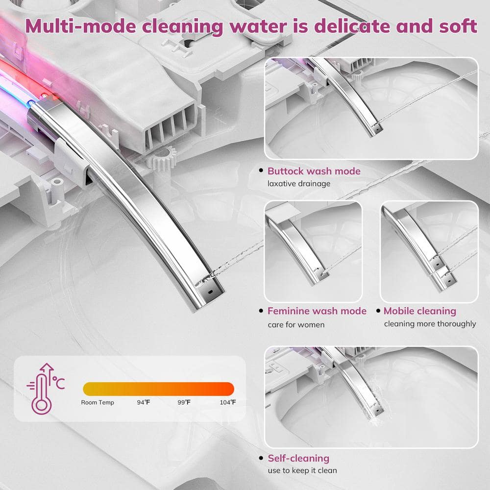 Relyblo Foot Sensor Smart Elongated Bidet Toilet in Glossy White with Adjustable Sprayer - Image 4