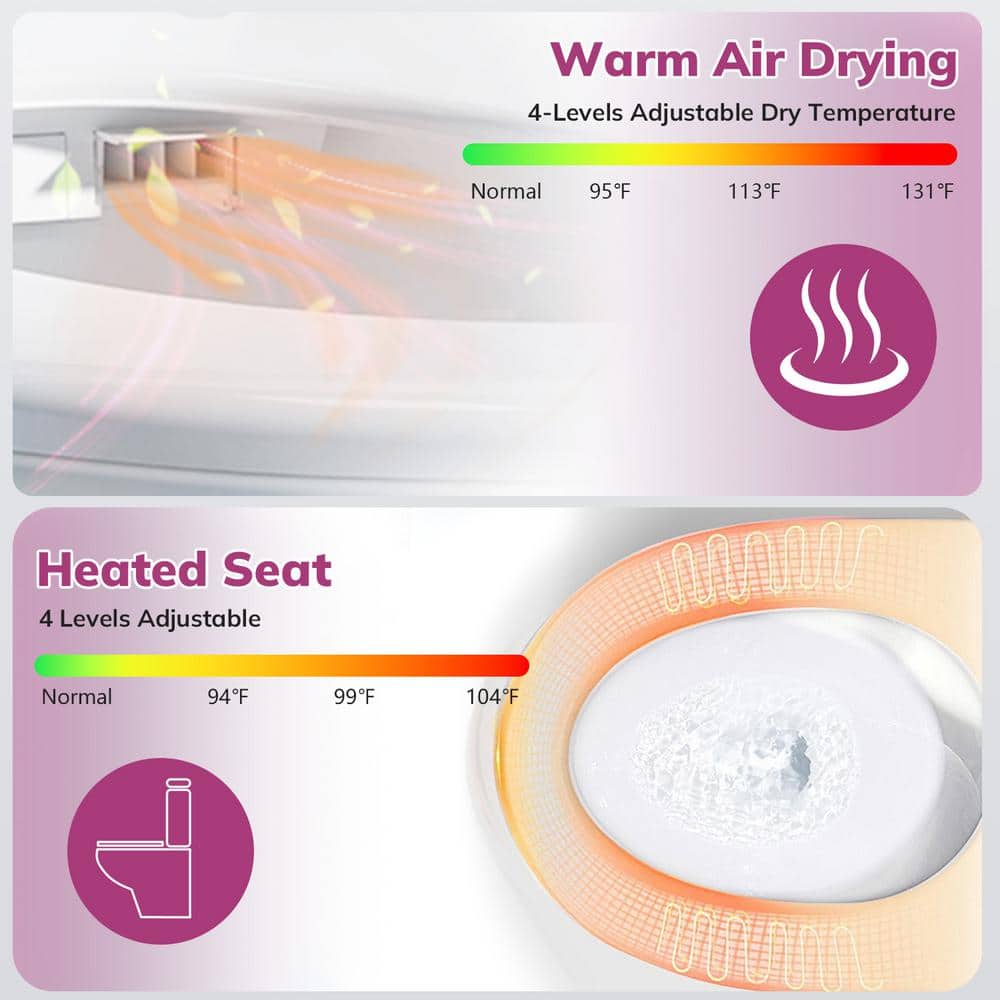 Relyblo Foot Sensor Smart Elongated Bidet Toilet in Glossy White with Adjustable Sprayer - Image 5