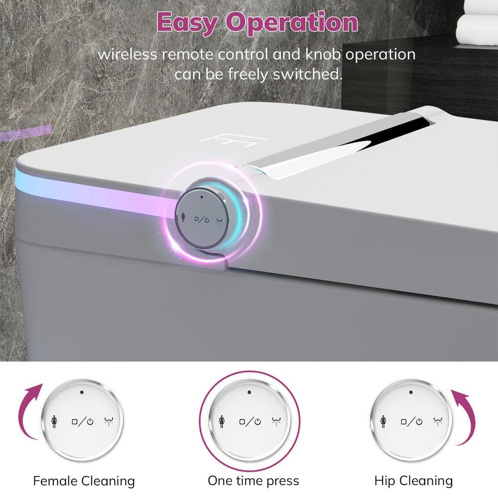 Relyblo Foot Sensor Smart Elongated Bidet Toilet in Glossy White with Adjustable Sprayer - Image 6
