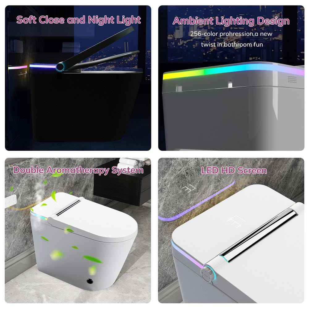 Relyblo Foot Sensor Smart Elongated Bidet Toilet in Glossy White with Adjustable Sprayer - Image 7