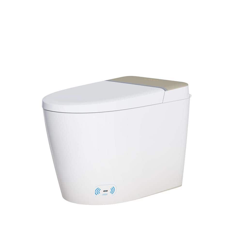 Relyblo intelligent Elongated Bidet Toilet 1.27 GPF in Gold White with Auto Open/Close and Foot Sensing
