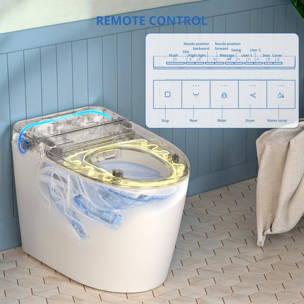 Relyblo intelligent Elongated Bidet Toilet 1.27 GPF in Gold White with Auto Open/Close and Foot Sensing - Image 10