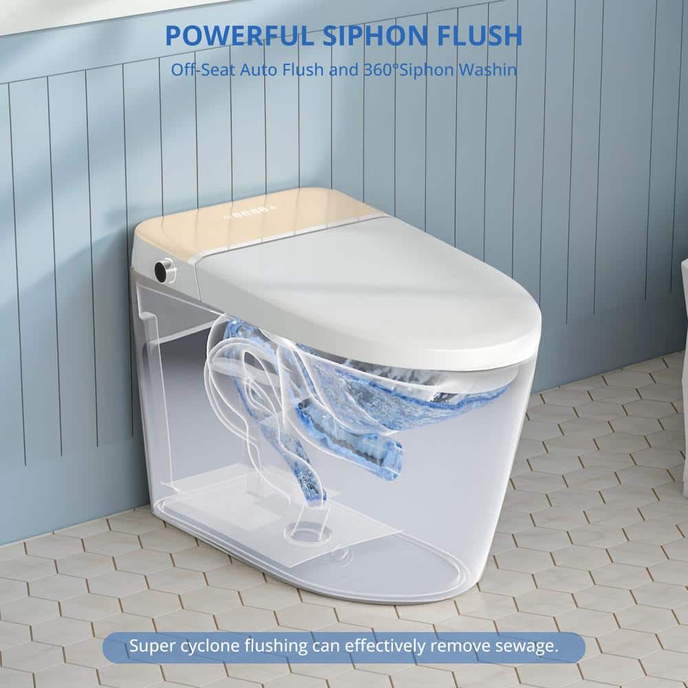 Relyblo intelligent Elongated Bidet Toilet 1.27 GPF in Gold White with Auto Open/Close and Foot Sensing - Image 2