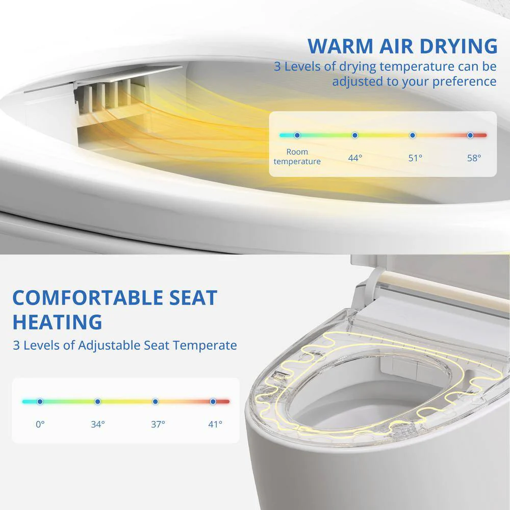 Relyblo intelligent Elongated Bidet Toilet 1.27 GPF in Gold White with Auto Open/Close and Foot Sensing - Image 4