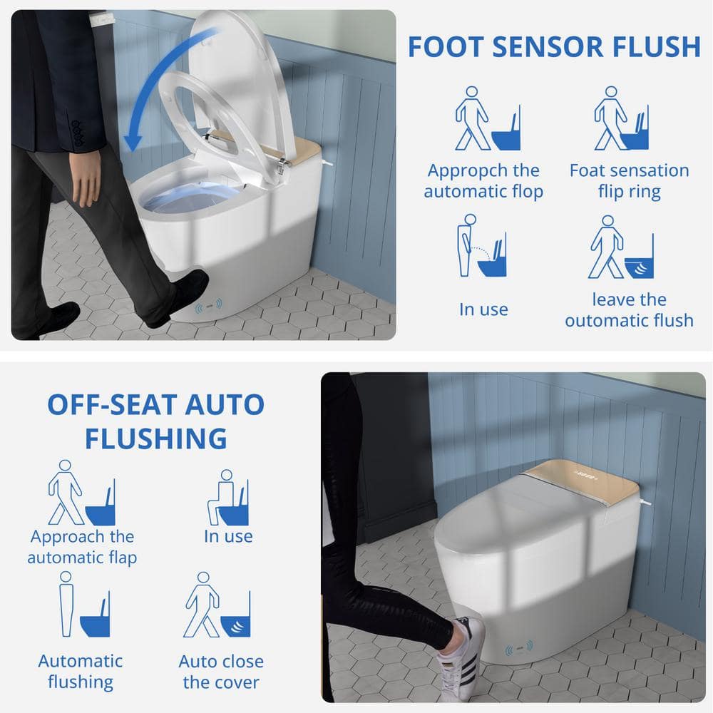 Relyblo intelligent Elongated Bidet Toilet 1.27 GPF in Gold White with Auto Open/Close and Foot Sensing - Image 5
