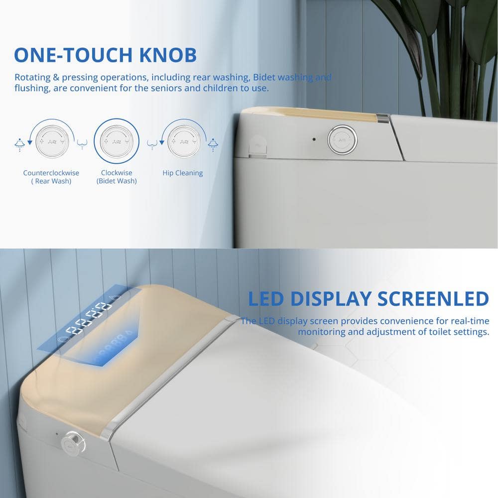 Relyblo intelligent Elongated Bidet Toilet 1.27 GPF in Gold White with Auto Open/Close and Foot Sensing - Image 7