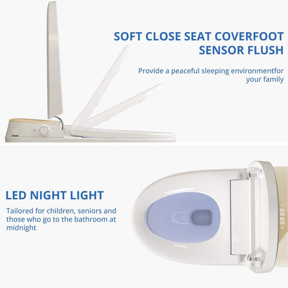 Relyblo intelligent Elongated Bidet Toilet 1.27 GPF in Gold White with Auto Open/Close and Foot Sensing - Image 8