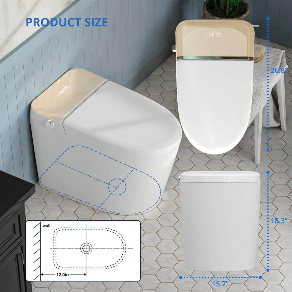 Relyblo intelligent Elongated Bidet Toilet 1.27 GPF in Gold White with Auto Open/Close and Foot Sensing - Image 9