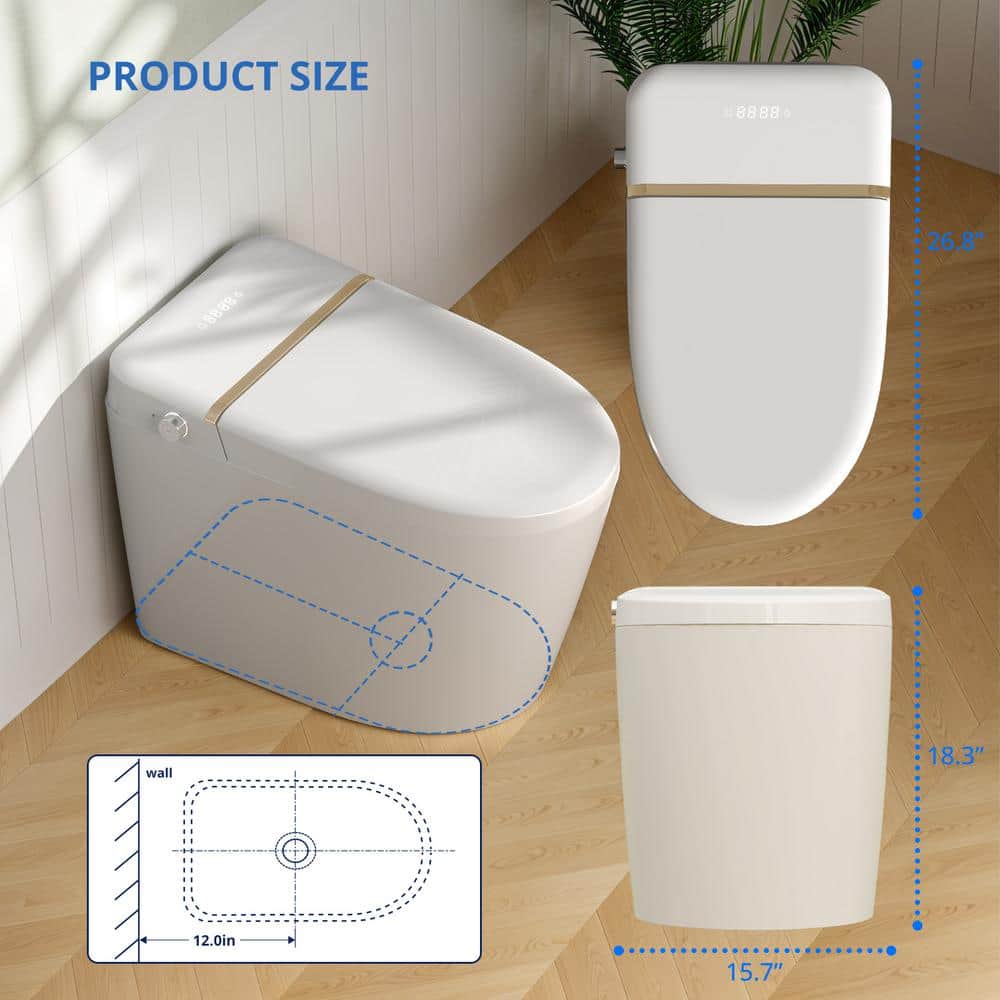 Relyblo Smart Elongated Bidet Toilet 1.27 GPF with Gold Edge White Finish - Image 10