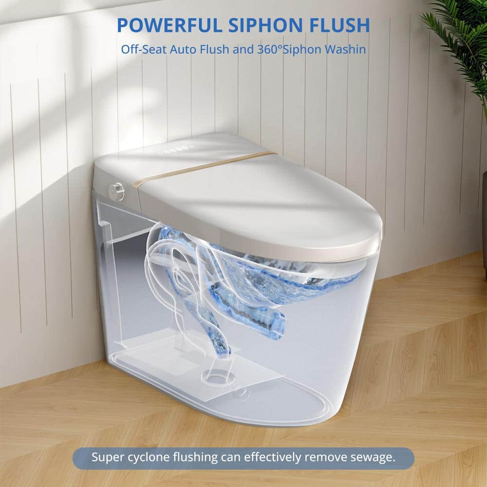 Relyblo Smart Elongated Bidet Toilet 1.27 GPF with Gold Edge White Finish - Image 2