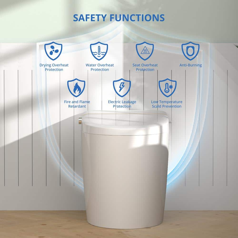 Relyblo Smart Elongated Bidet Toilet 1.27 GPF with Gold Edge White Finish - Image 3