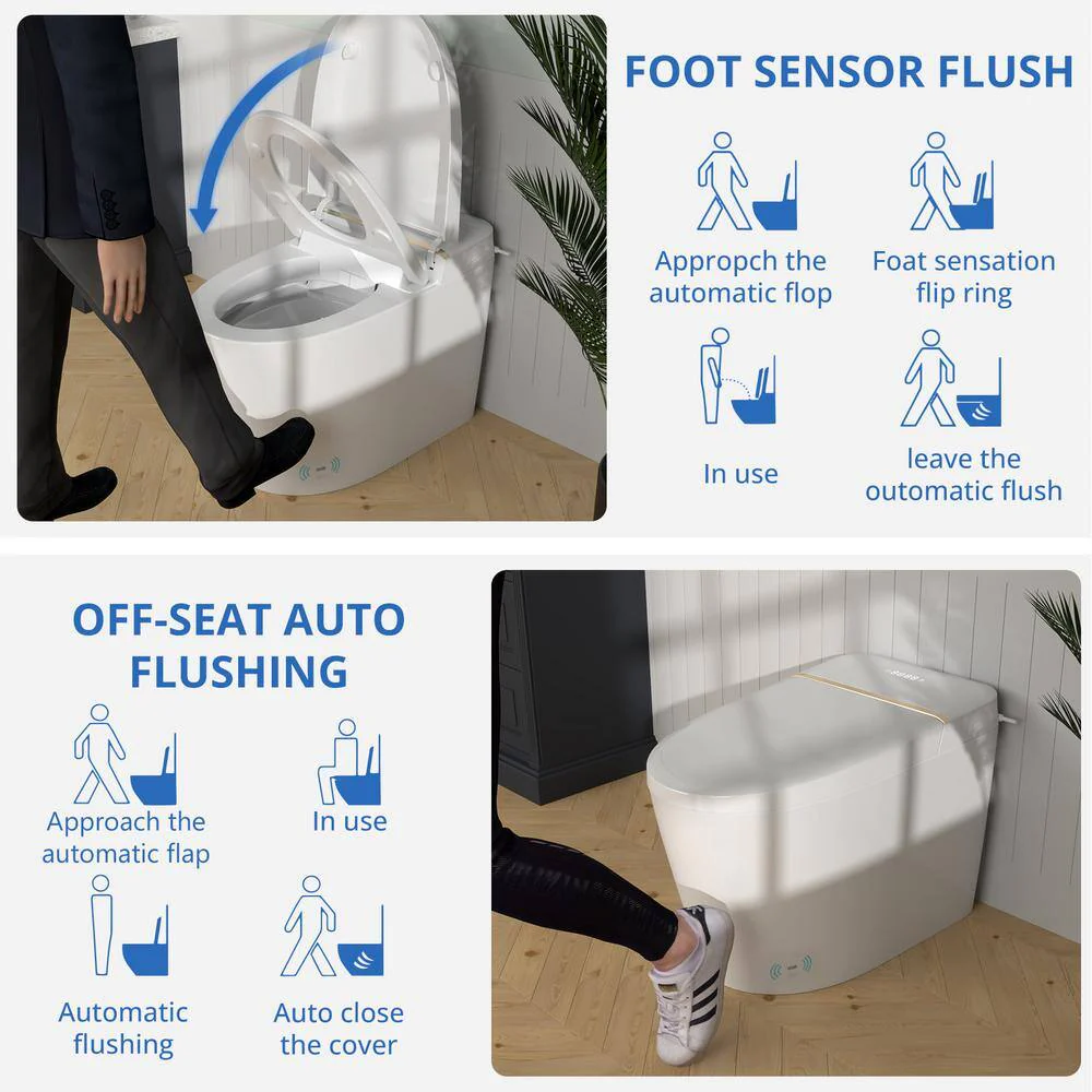 Relyblo Smart Elongated Bidet Toilet 1.27 GPF with Gold Edge White Finish - Image 4
