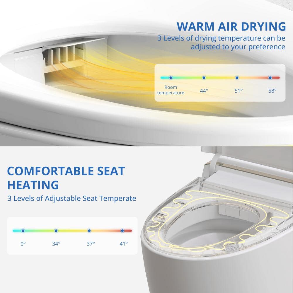Relyblo Smart Elongated Bidet Toilet 1.27 GPF with Gold Edge White Finish - Image 6