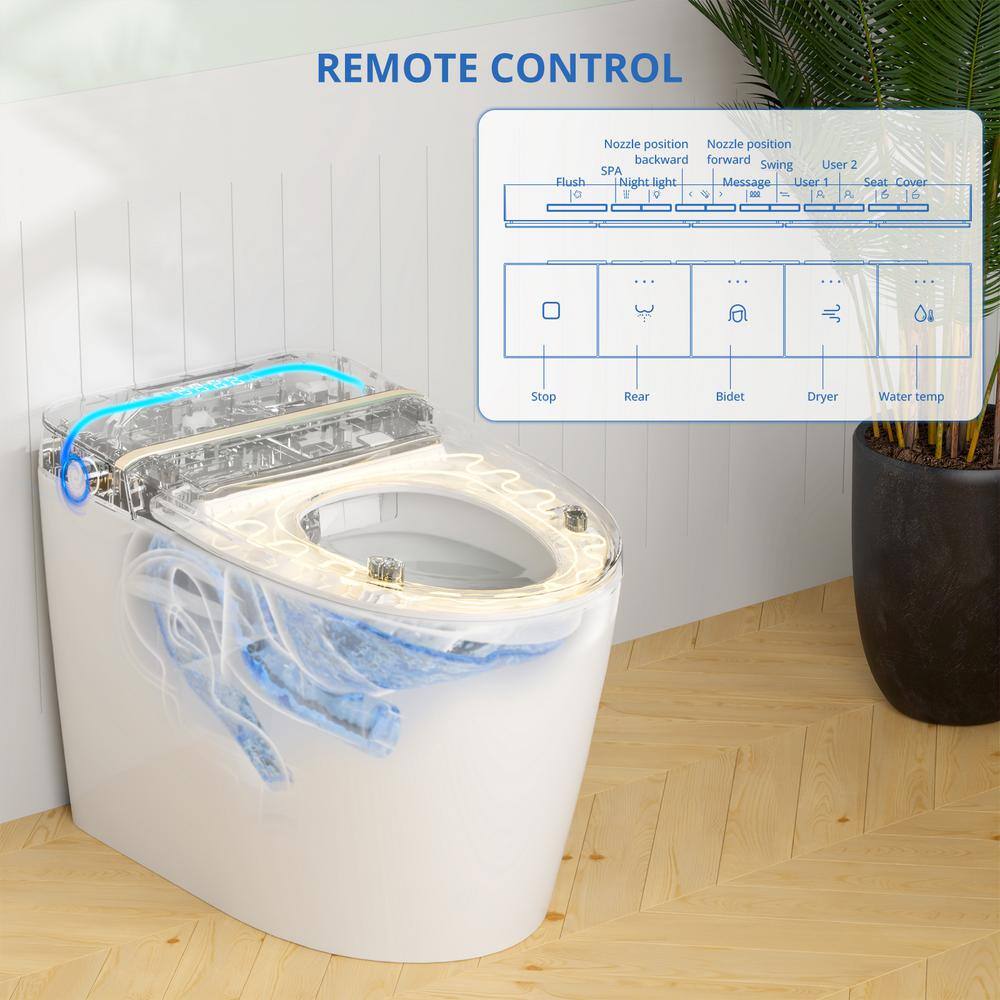 Relyblo Smart Elongated Bidet Toilet 1.27 GPF with Gold Edge White Finish - Image 9