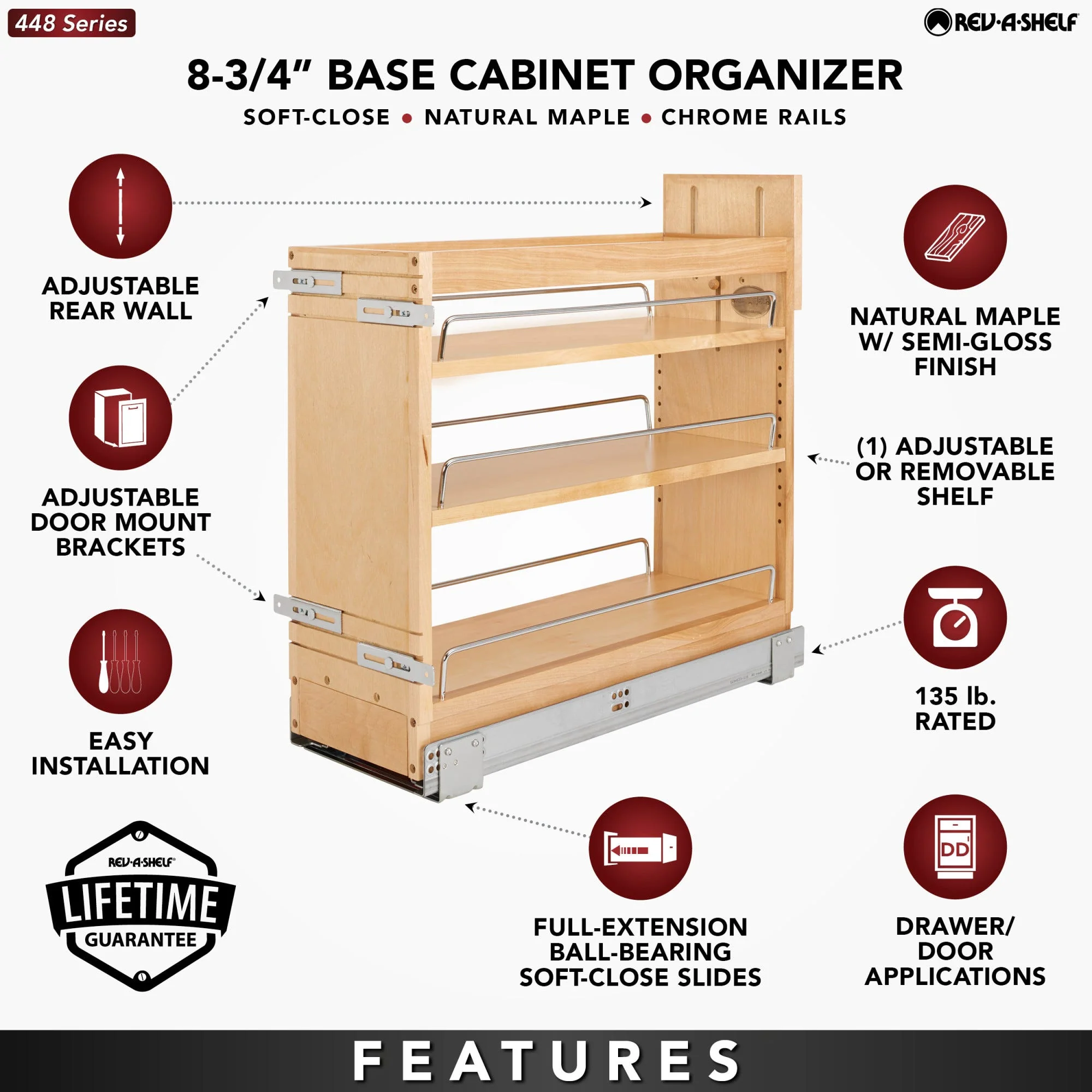 Rev-A-Shelf 11.69 in W x 18.88 in H 4-Tier Pull-Out Wood Organizer with Soft-Close Baskets - Image 6