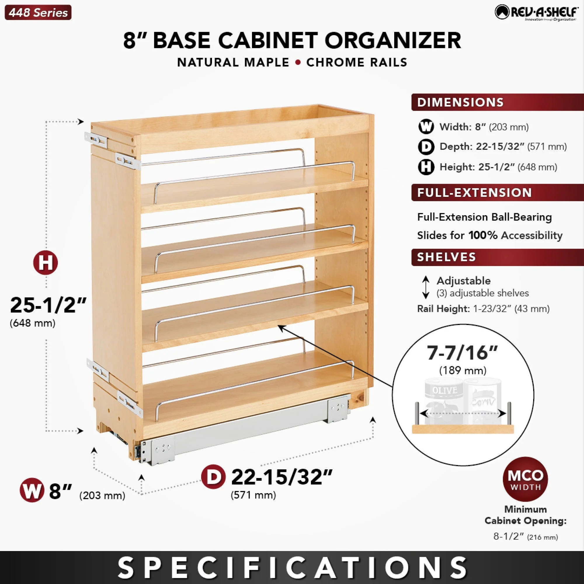 Rev-A-Shelf 11.69 in W x 18.88 in H 4-Tier Pull-Out Wood Organizer with Soft-Close Baskets - Image 8