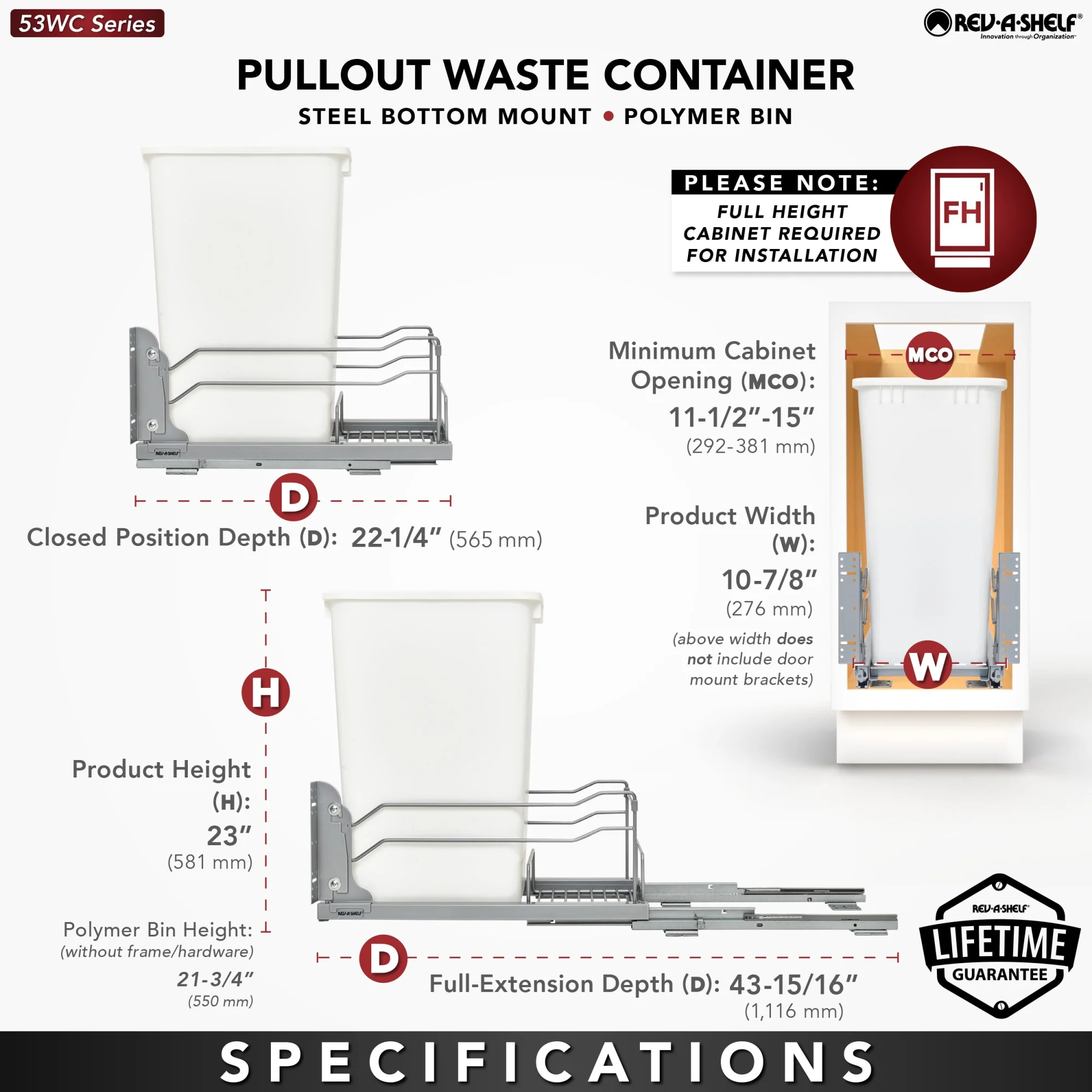 Rev-A-Shelf 11-in x 22-in x 19-in 50-Quart Soft Close Single Pull Out Trash Can - Image 6