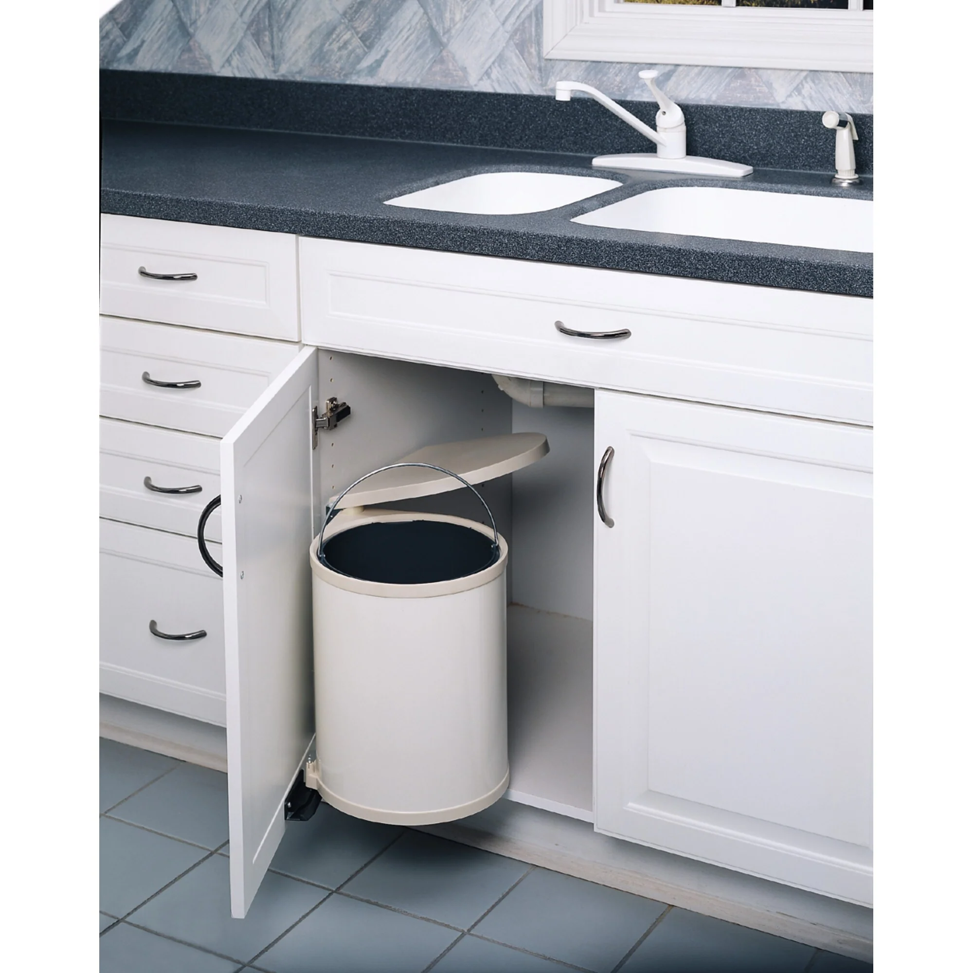 Rev-A-Shelf 15 Liter Pivot-Out Waste Container, White - Image 2