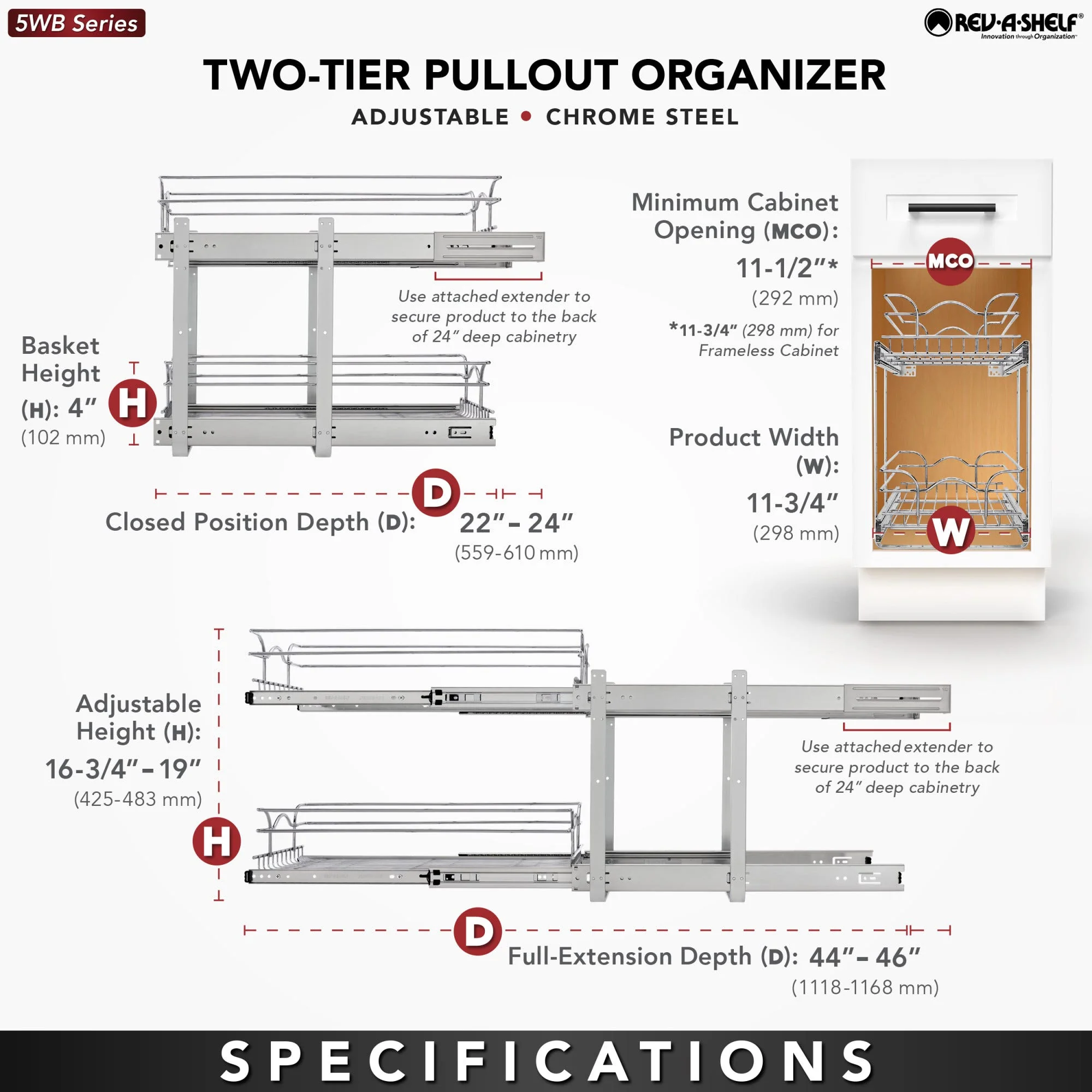 Rev-A-Shelf 17.5-in W x 6-in H 1-Tier Pull Out Metal Baskets & Organizers - Image 6