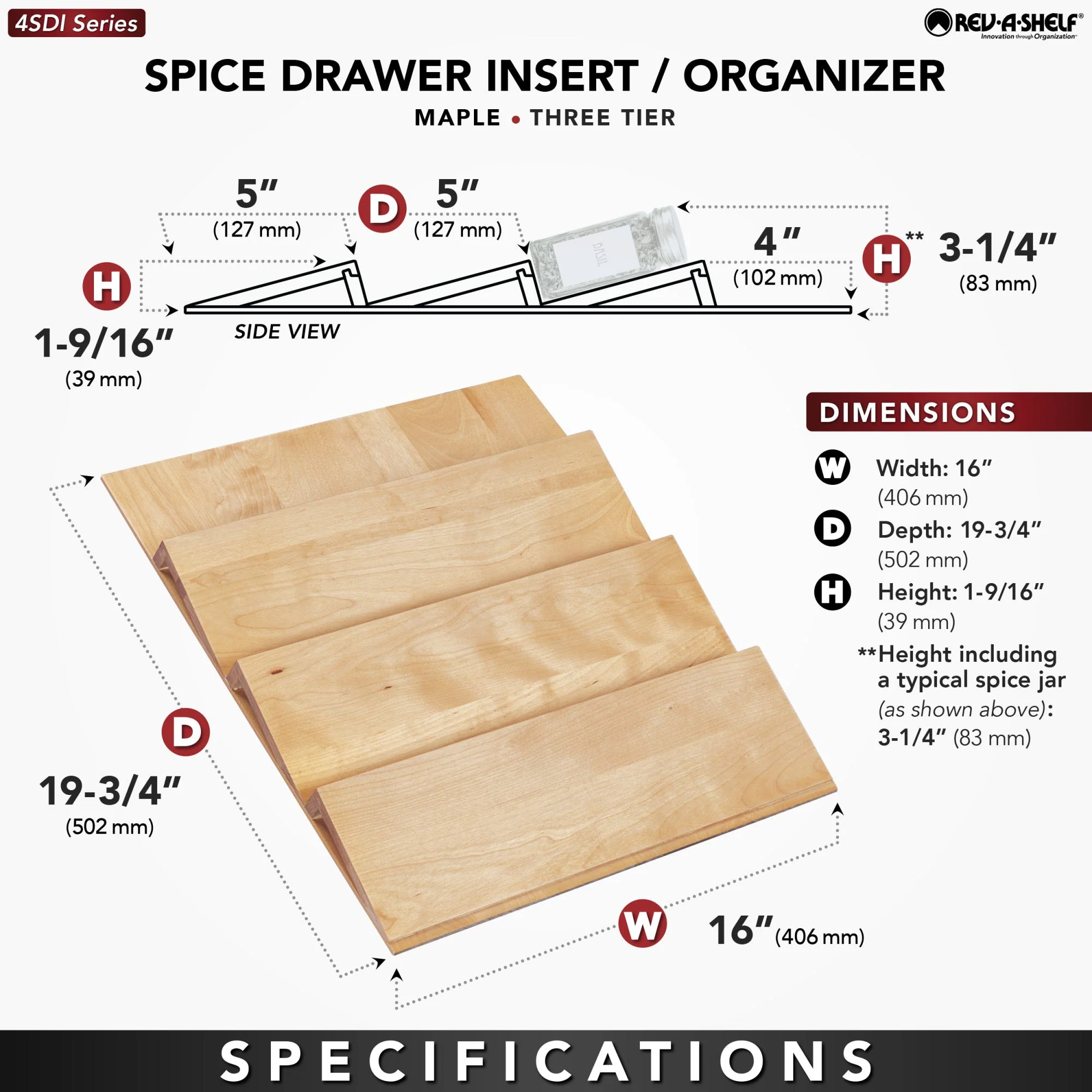 Rev-A-Shelf 19.75 in. x 16 in. Wood Multi-Use Insert Drawer Organizer - Image 6