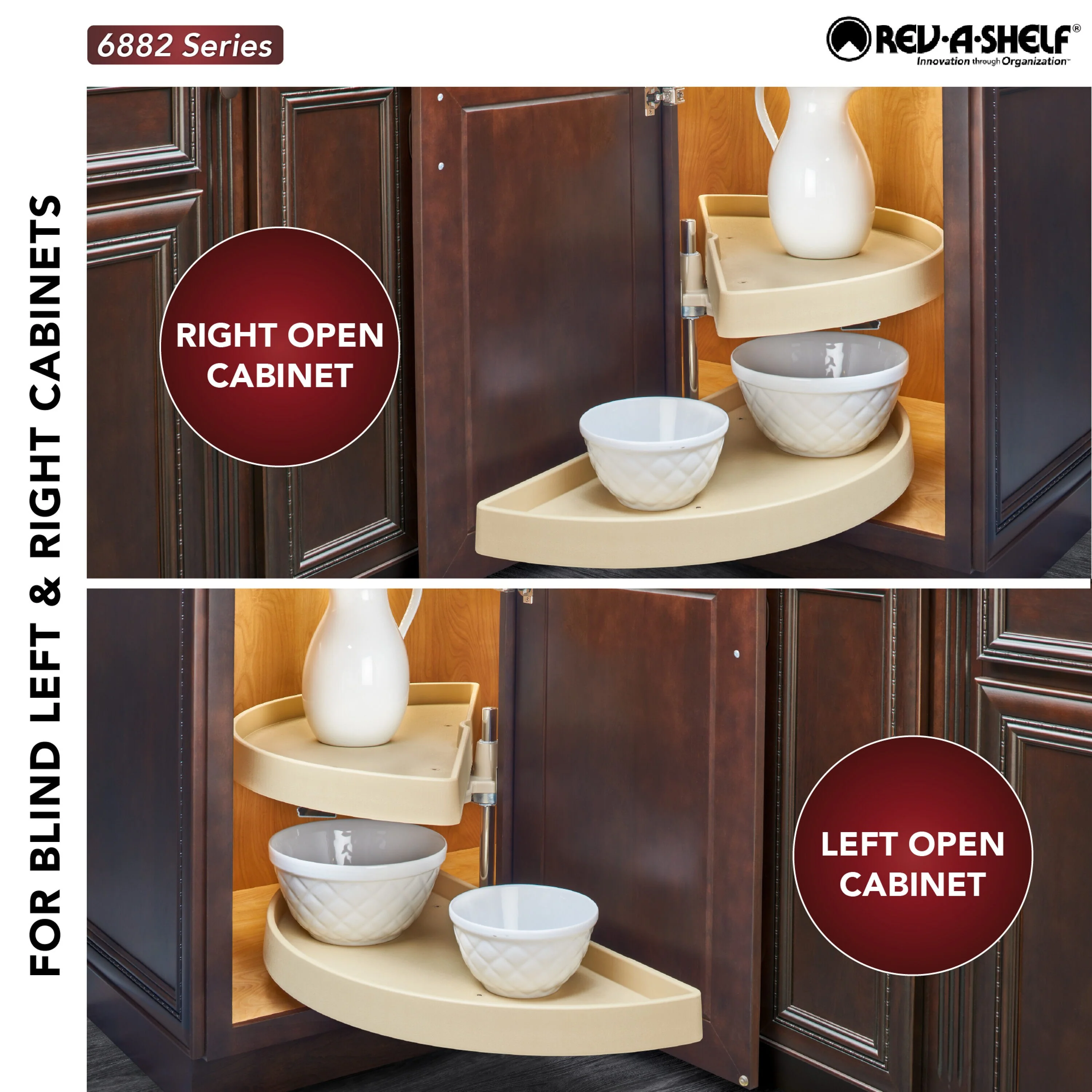 Rev-A-Shelf 2-Tier Almond Plastic Half-Moon Cabinet Lazy Susan, 16.5-in - Image 2
