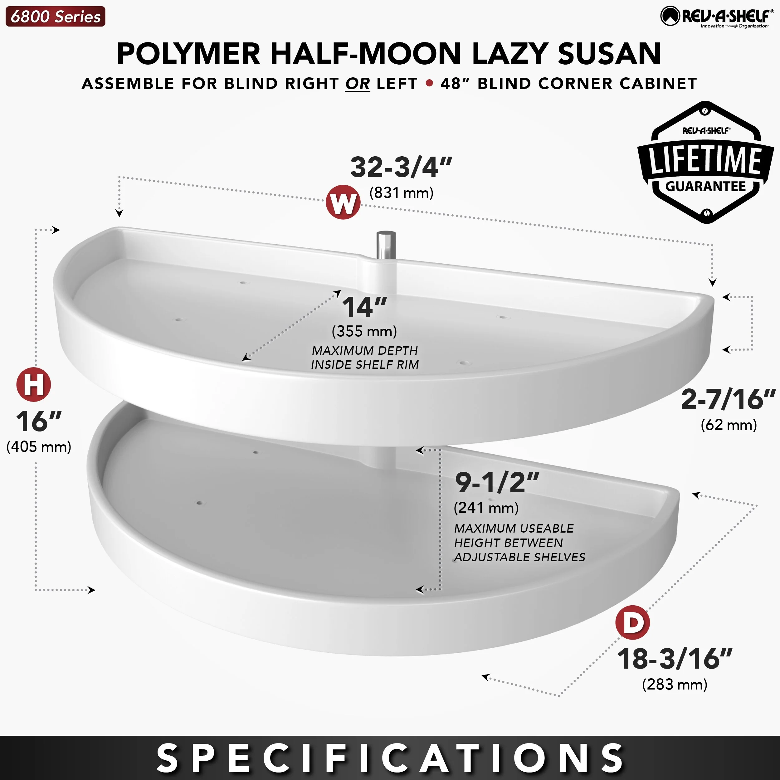 Rev-A-Shelf 2-Tier Almond Plastic Half-Moon Cabinet Lazy Susan, 16.5-in - Image 6