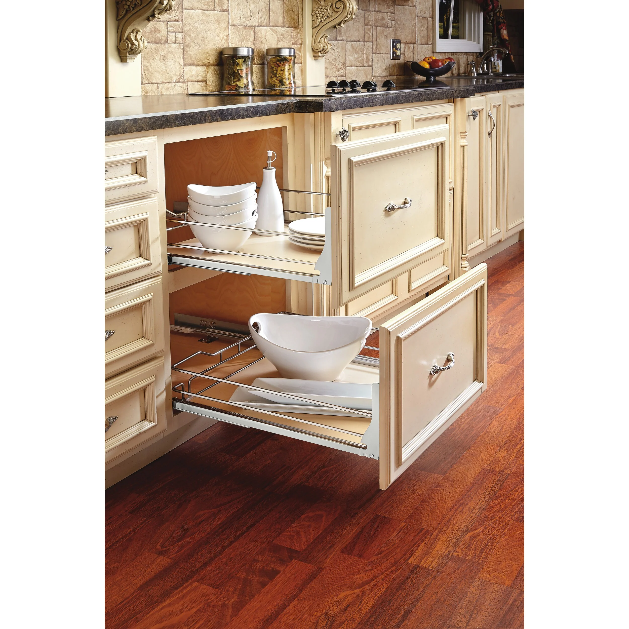 Rev-A-Shelf 20.3-in W x 5.62-in H 1-Tier Pull Out Metal Soft-Close Cabinet Organizer with Solid Maple Bottom - Image 4