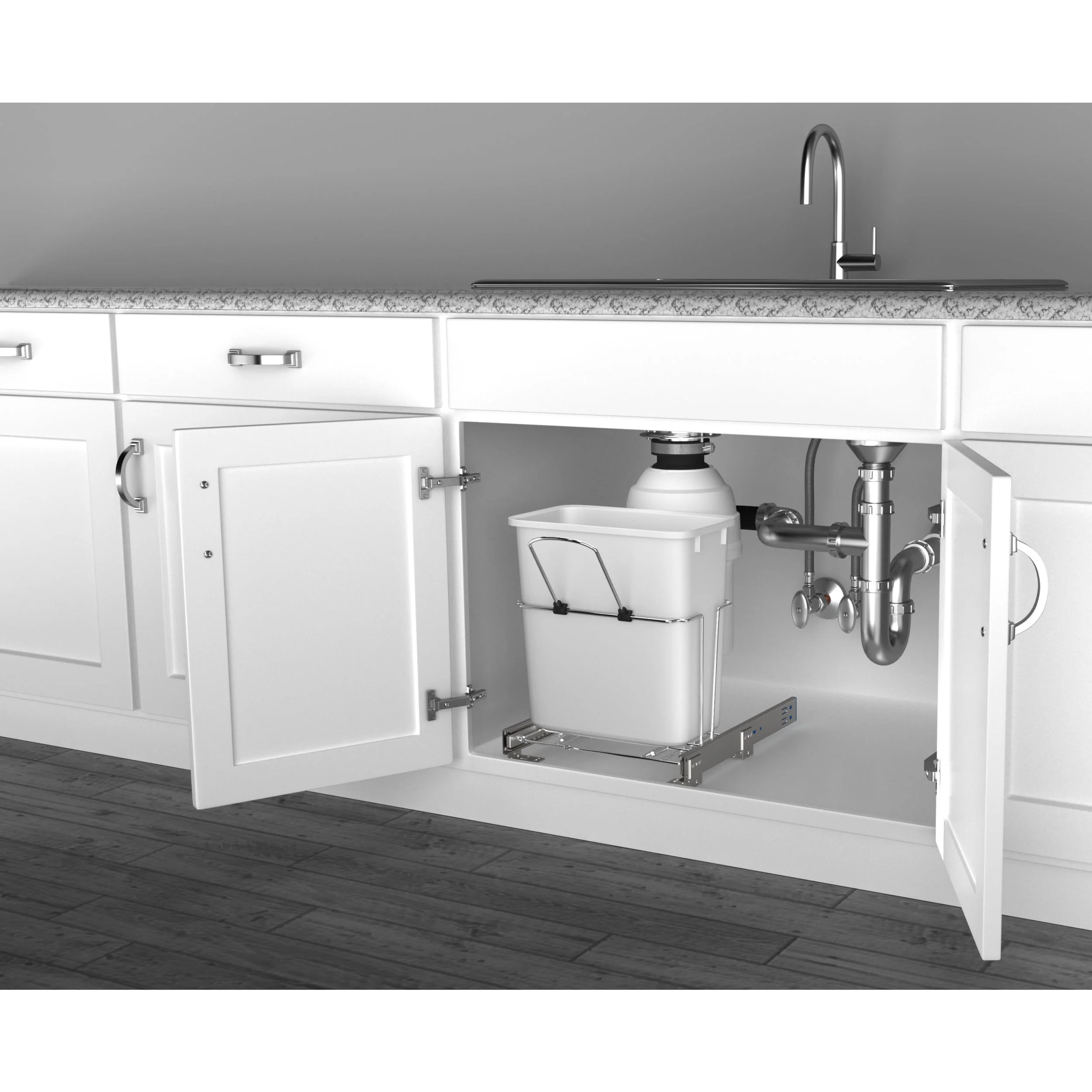 Rev-A-Shelf 20-Quart Soft-Close Pull-Out Trash Can, White Polymer Bin, Bottom-Mount RV-8PSC-11-5 - Image 4