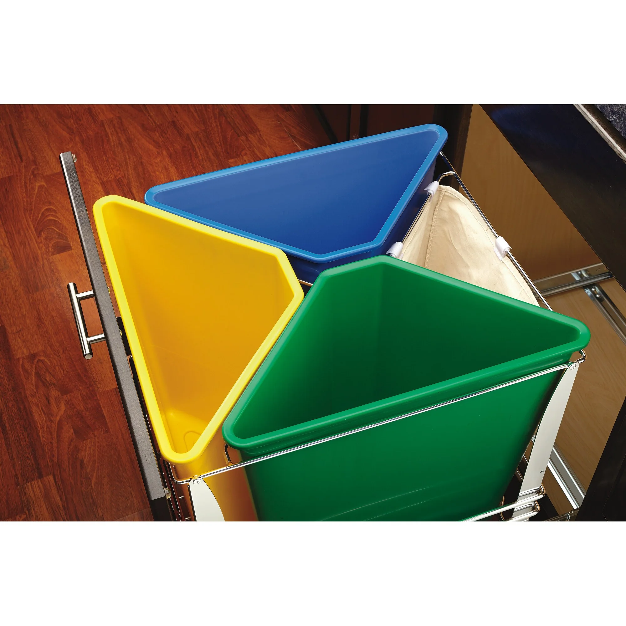 Rev-A-Shelf 25-Quart Triple-Bin Soft-Close Pull-Out Trash & Recycling Center, Chrome Frame - Image 3