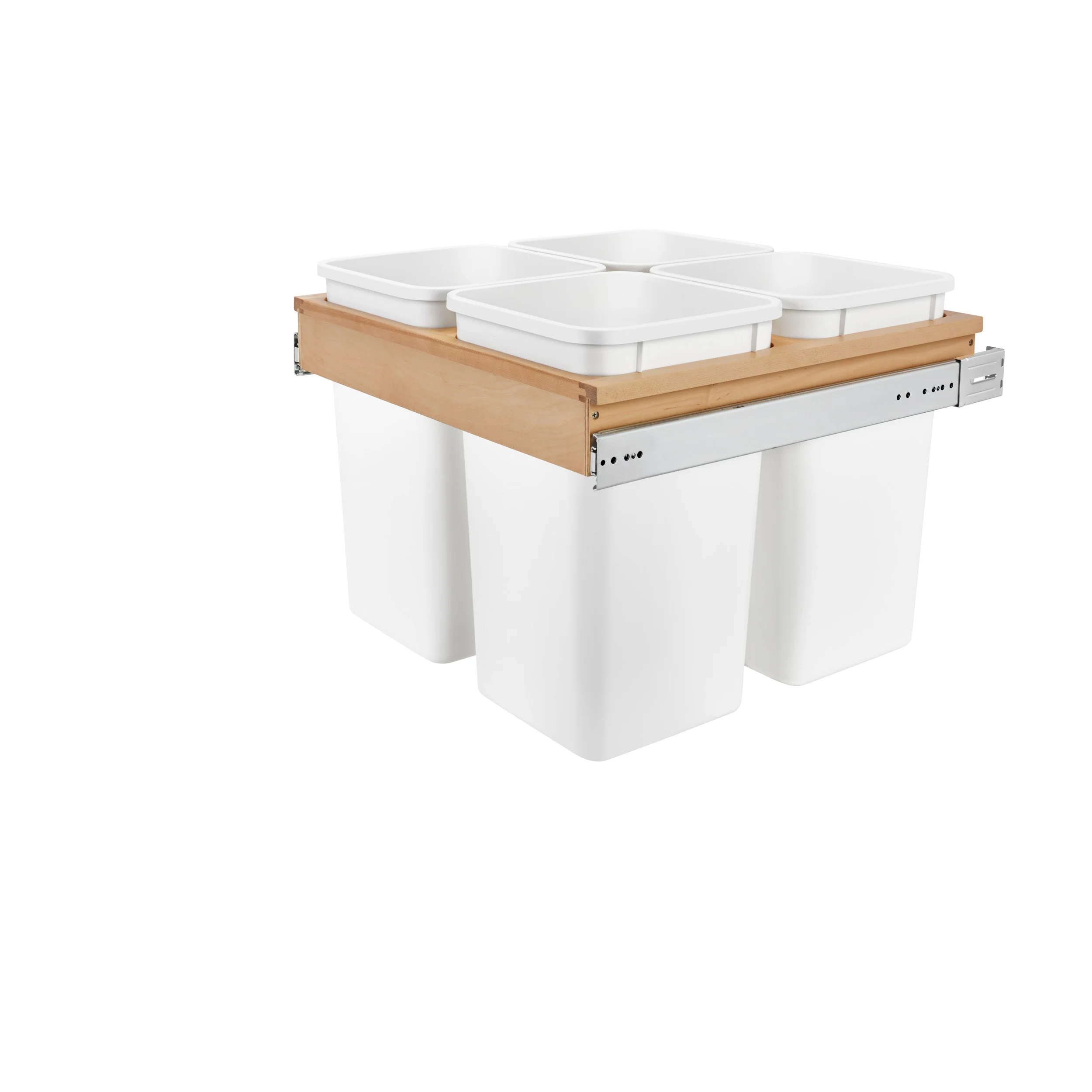 Rev-A-Shelf 27-Quart 4-Bin Top-Mount Pull-Out Trash Can, Maple Frame