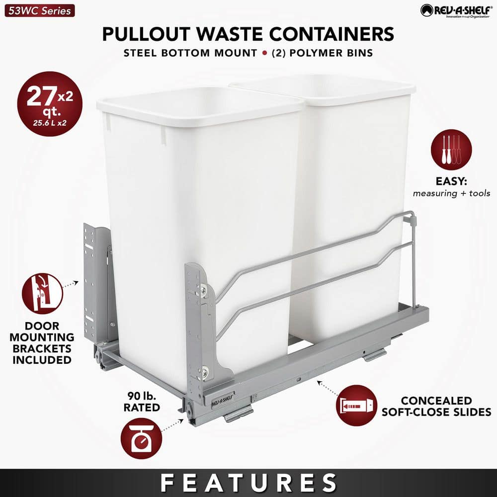 Rev-A-Shelf 27-Quart Double Pull-Out Trash Can with Soft-Close Slides, Steel Frame - Image 5