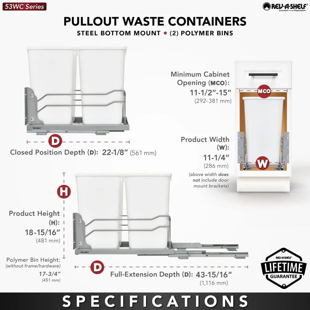 Rev-A-Shelf 27-Quart Double Pull-Out Trash Can with Soft-Close Slides, Steel Frame - Image 6