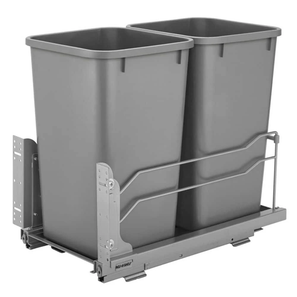 Rev-A-Shelf 27-Quart Double Pull-Out Trash Can with Soft-Close Slides, Steel Frame