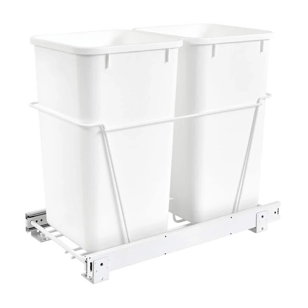 Rev-A-Shelf 27-Quart Plastic Pull-Out Trash Can, Double Bin, White, RV-15PB-2 S